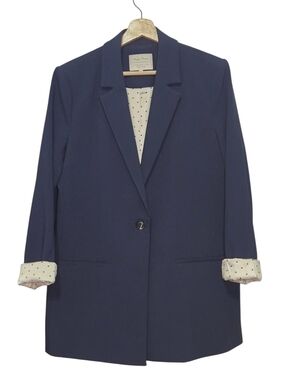 Part Two Kylie BZ Navy Tailored Blazer Size 42 Polka Dot Lined Single Button